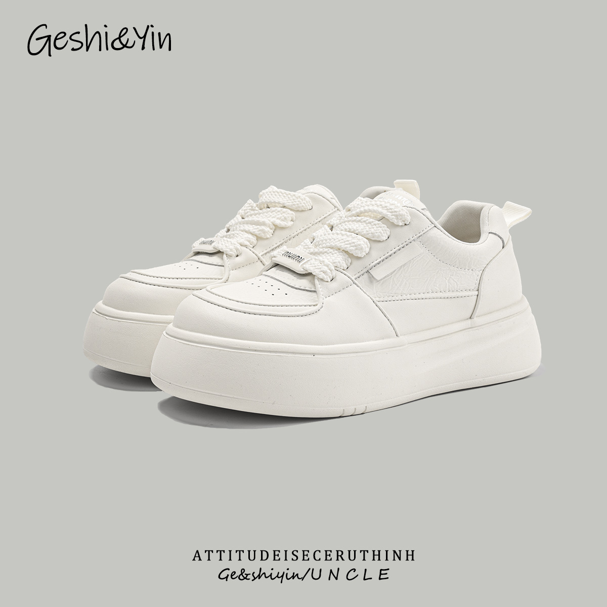 歌诗茵真皮厚底小白鞋女2026夏新娃娃头休闲鞋百搭学生运动板鞋