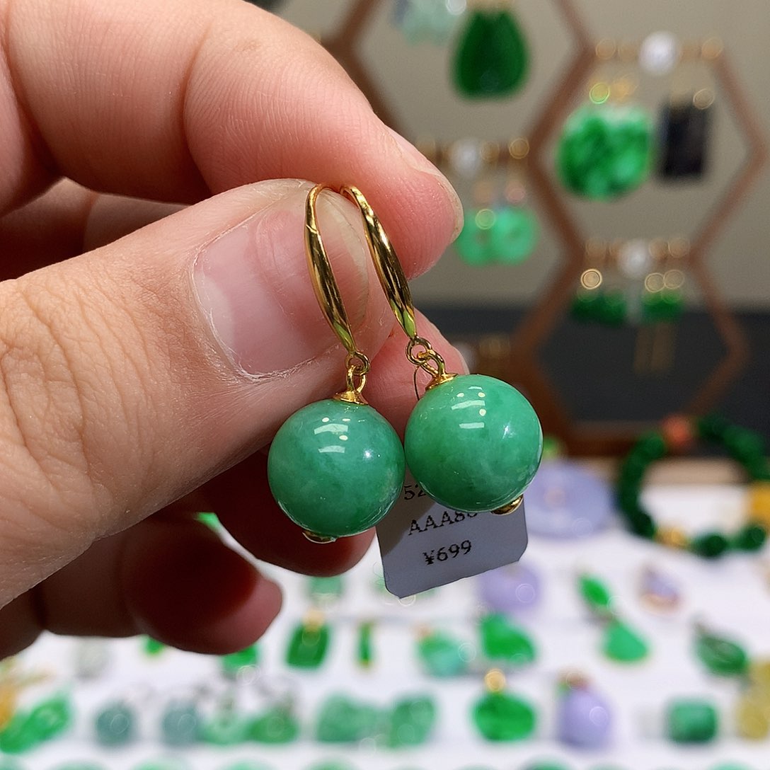 银S925镶嵌翡翠耳饰天然翡翠耳饰