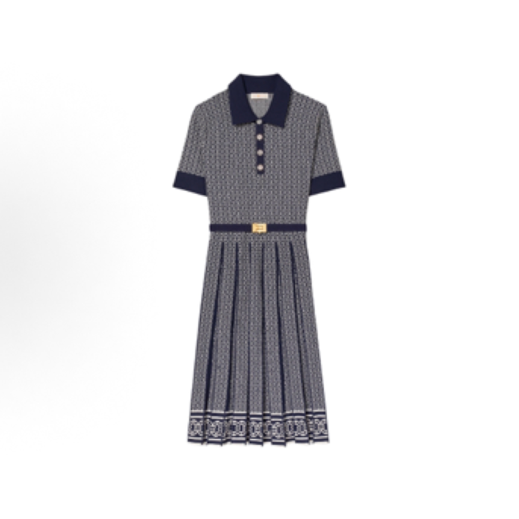 99新 TORY BURCH/汤丽柏琦 提花图案短袖连衣裙/M码/C00288