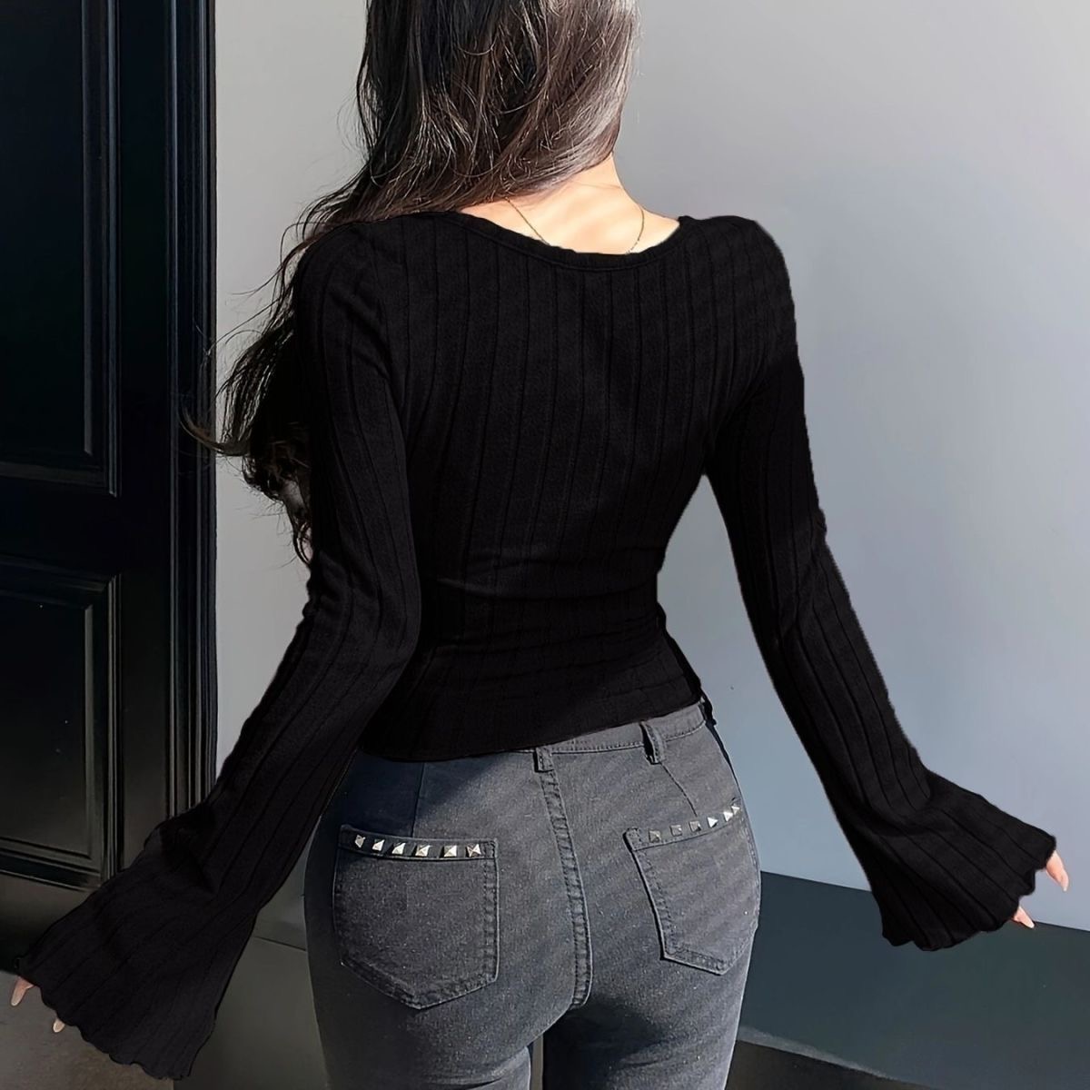 纯欲风长袖T恤秋季韩系修身女t恤针织打底衫气质紧身