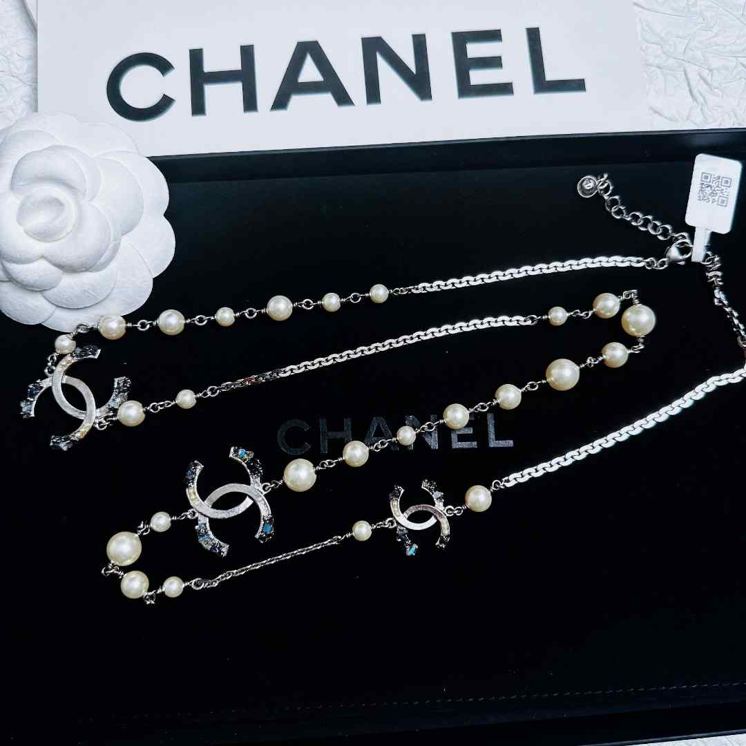 95新 Chanel/香奈儿 柚礼中古/香奈儿碎石双C珍珠项链LZ405948