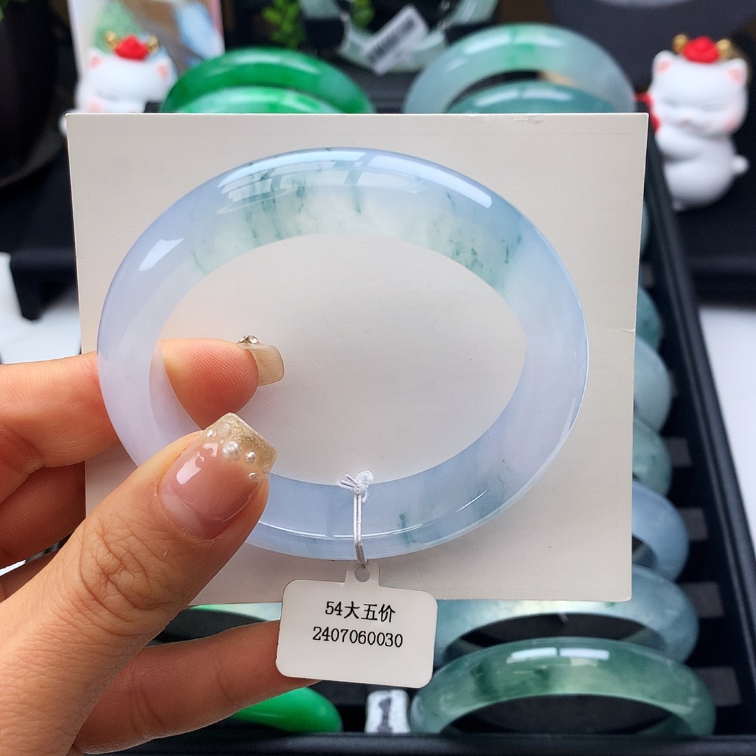 翡翠未镶嵌手镯54-55冰胶紫飘花小轮胎