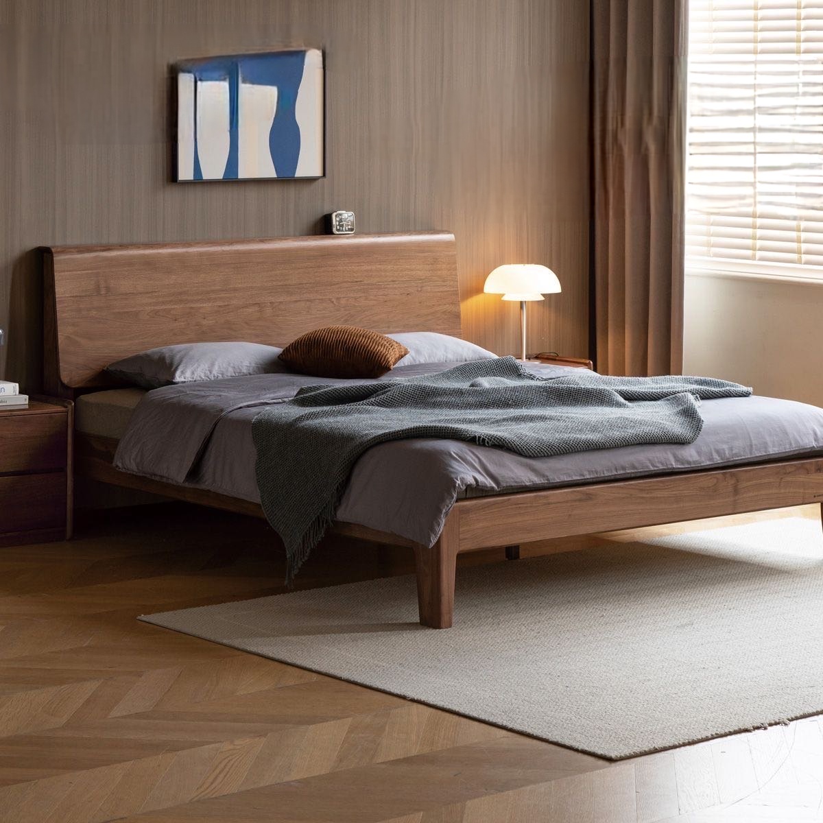 北美黑胡桃实木床原木主卧简约原木色大床