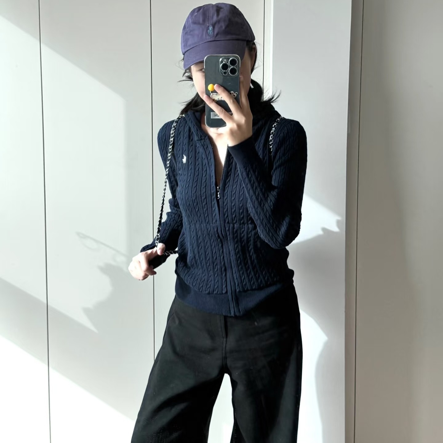 秋季小马标小麻花厚款连帽学院风针织外套