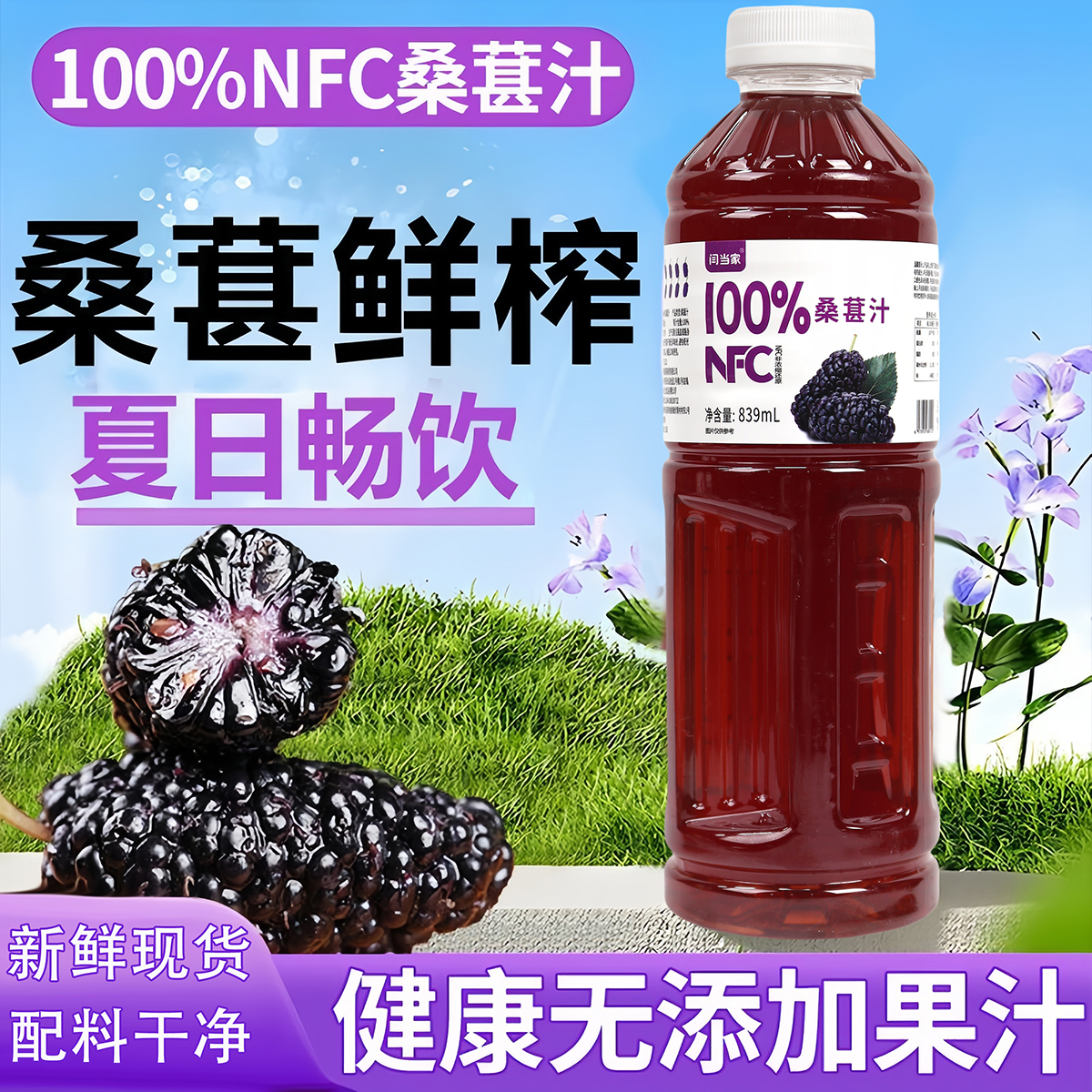 【买2瓶送1瓶】100%NFC桑葚汁饮品配料表干净家庭巨实惠好喝无负担A