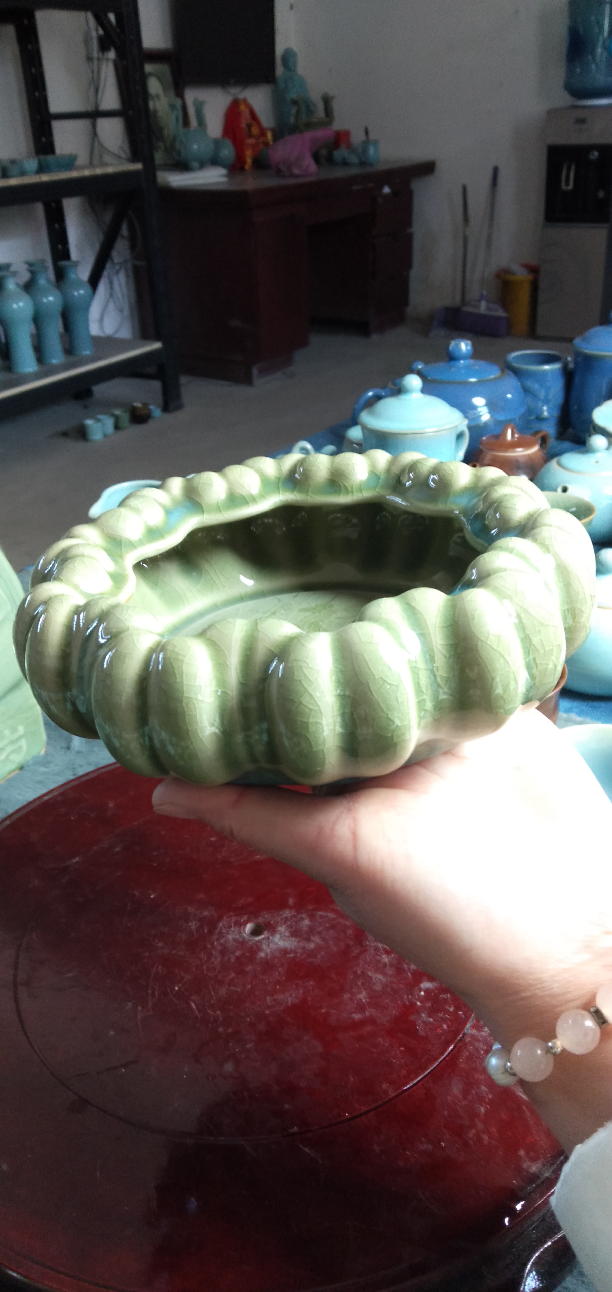 葱绿釉笔洗，郭遂工艺汝瓷