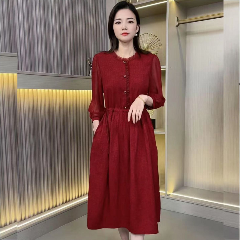 101气质妈妈洋气七分袖连衣裙时尚休闲裙子中年女显瘦宽松春夏装