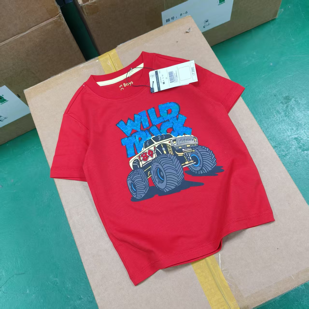 欧美单~亮片摩托儿童短袖