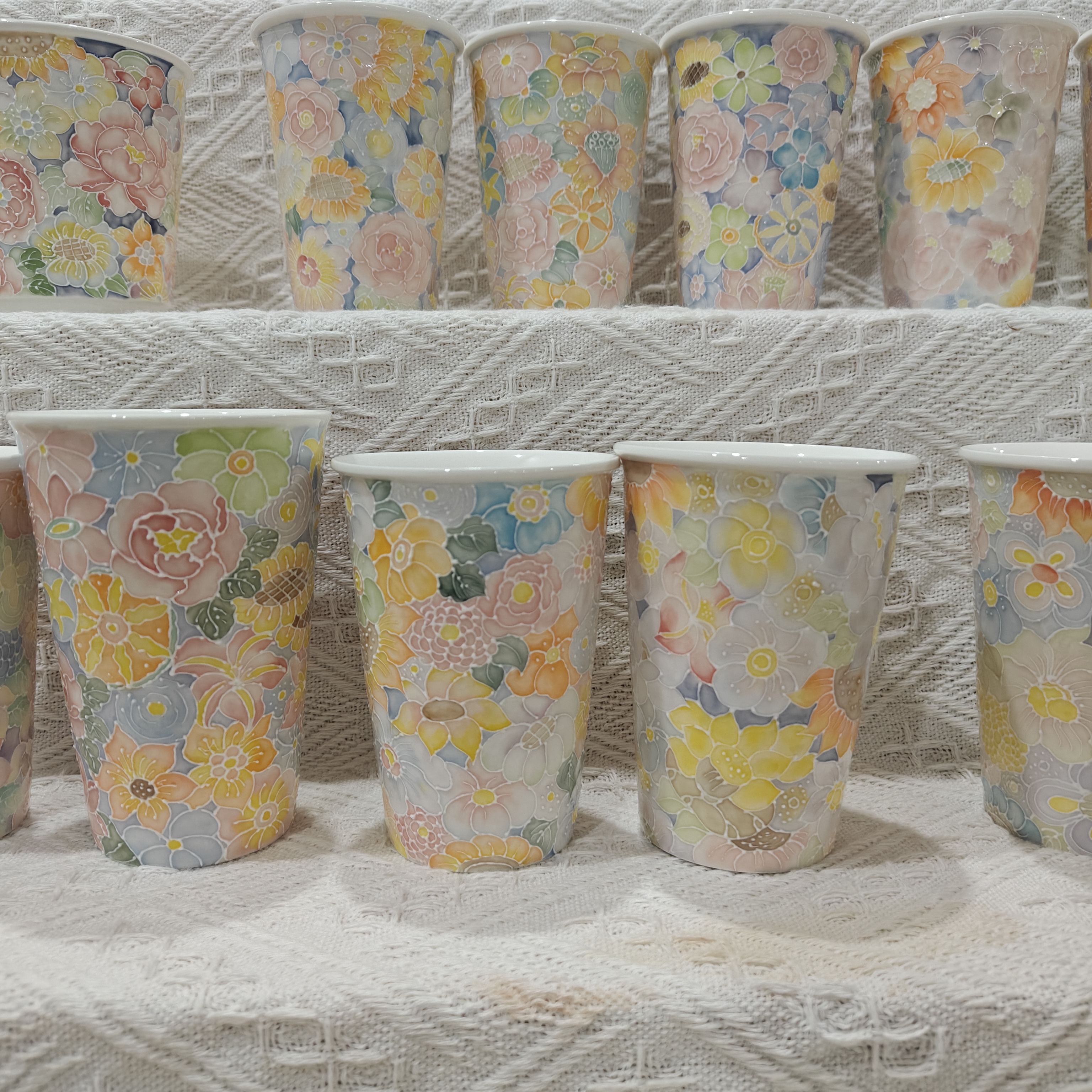 手作高温釉下立体釉陶瓷万花杯可乐杯直播链接以实物为准