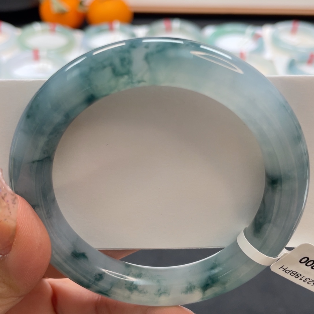 【闪购商品】翡翠手镯未镶嵌54冰蓝花圆条7号