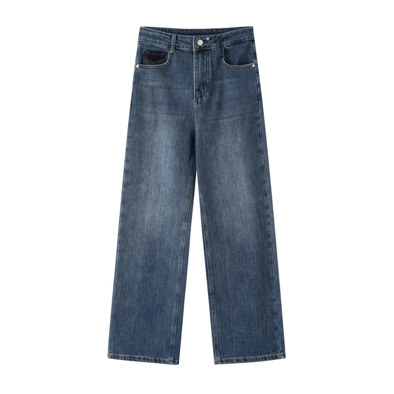 MM商场同款2025秋季新款时尚高腰百搭休闲直筒阔腿牛仔长裤女0911