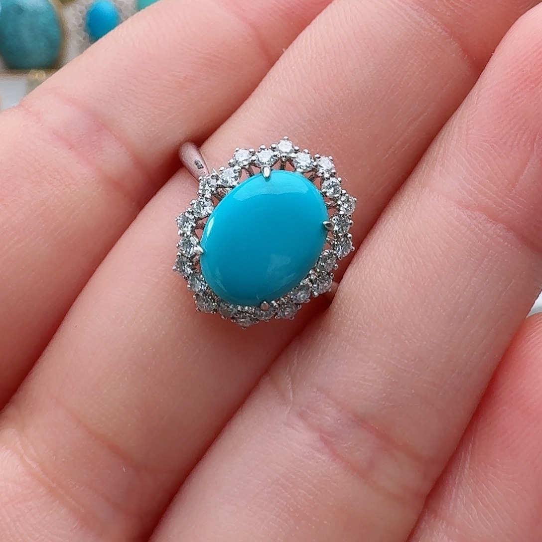 默***颜绿松石银S925镶嵌戒指