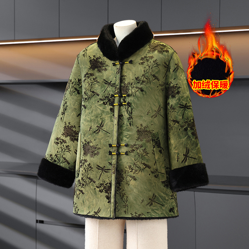 新中式妈妈装皮毛一体大衣中老年女装仿皮草冬装衣服高贵加绒外套