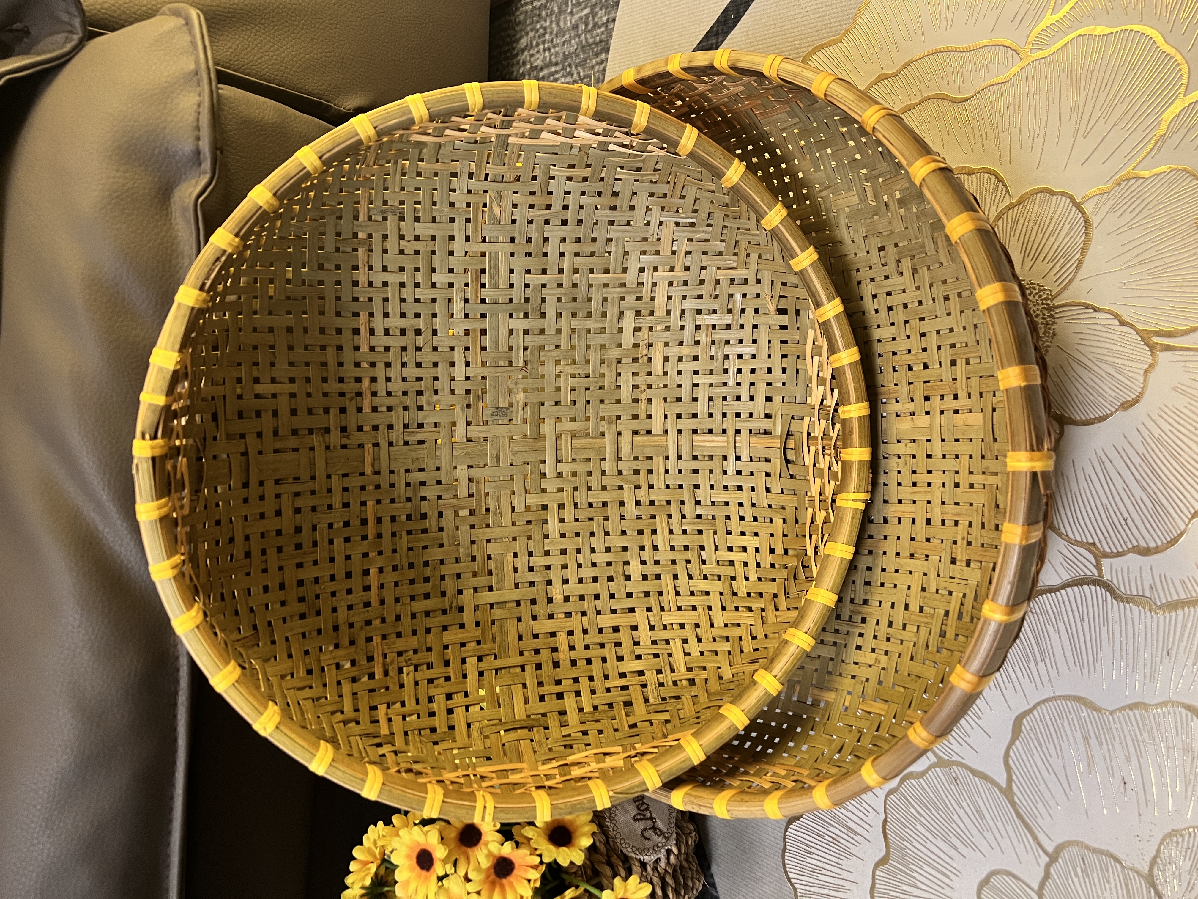 L84竹青加大号36/33公分竹编馒头筐收纳筐洗菜沥水篮