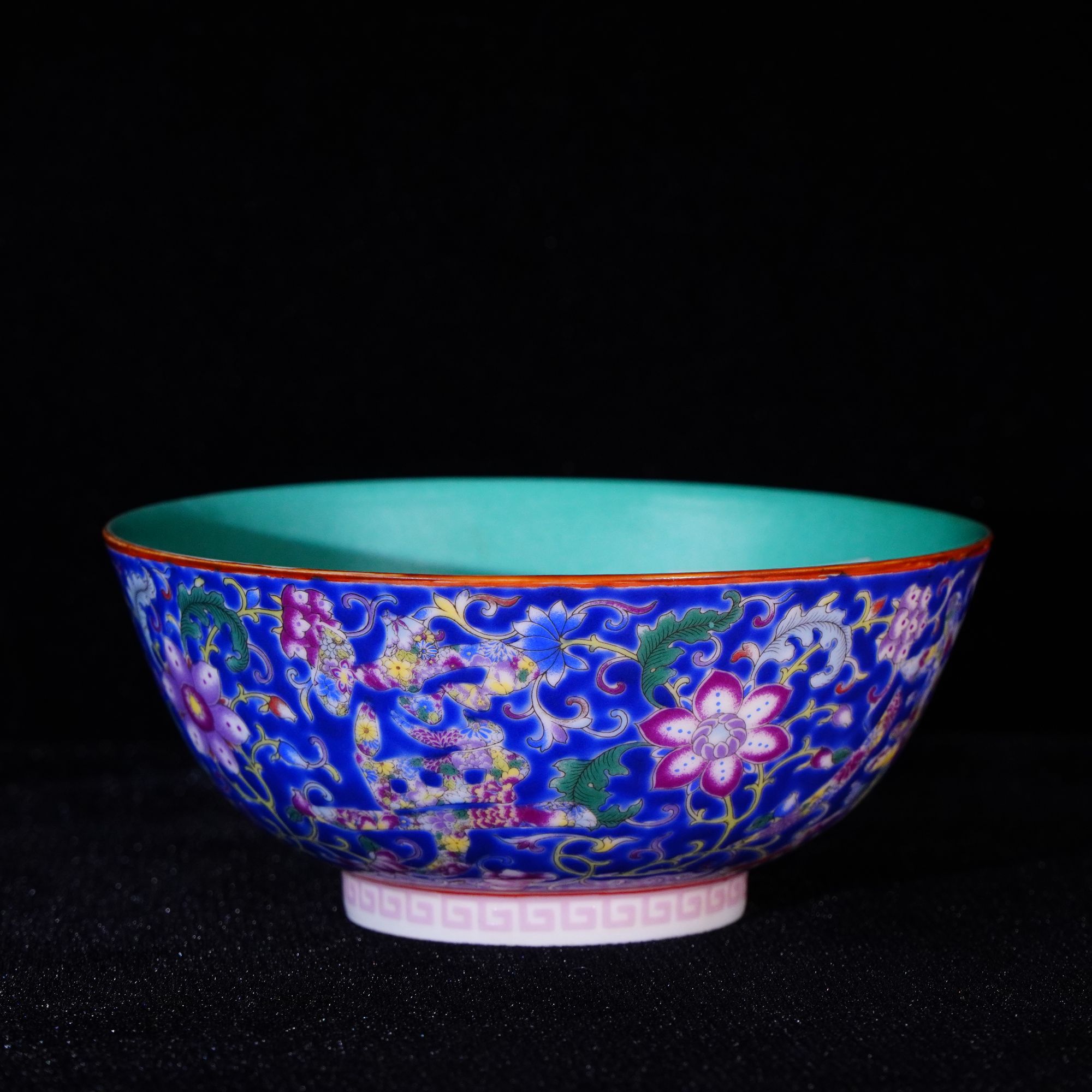 Lot9-C蓝地粉彩福寿康宁碗雍正年制款高6.7cm-GW12280008001010
