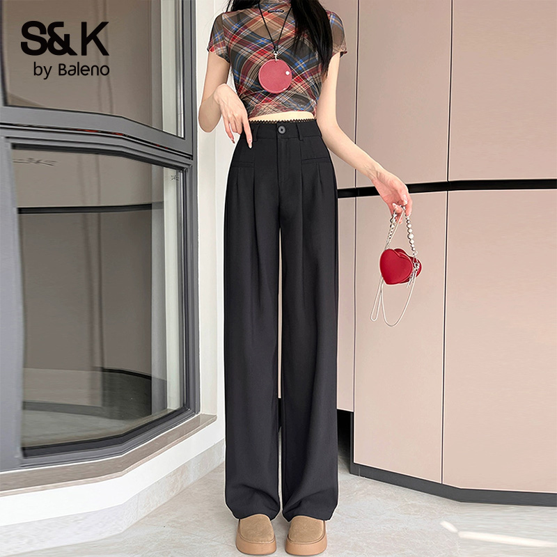 班尼路S&K2025女款冬季垂感休闲西装裤腰头花边拼接时尚透气抗皱