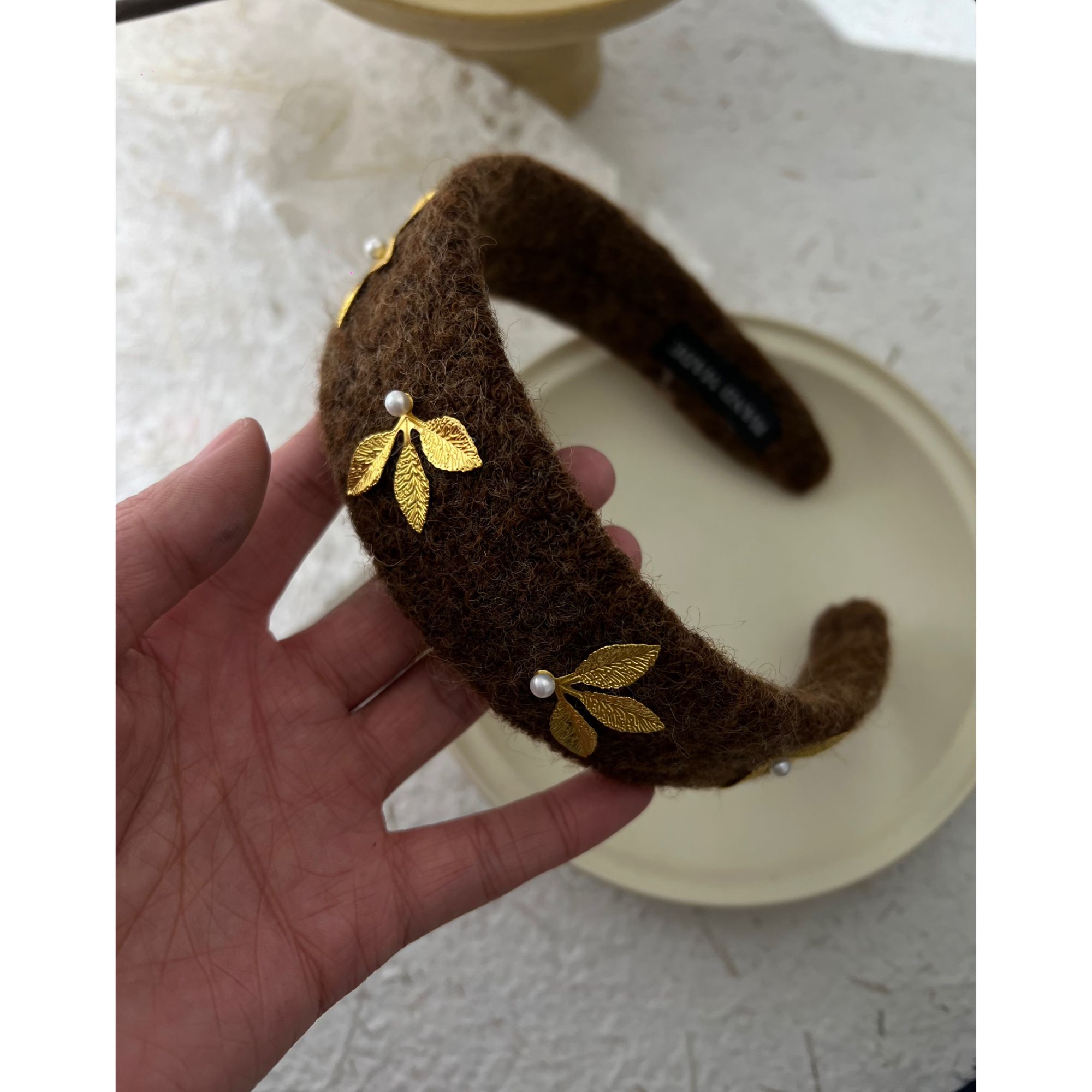 JUNMU钟楚曦同款天然淡水珍珠发箍冬季洋气高级感复古宽边发箍