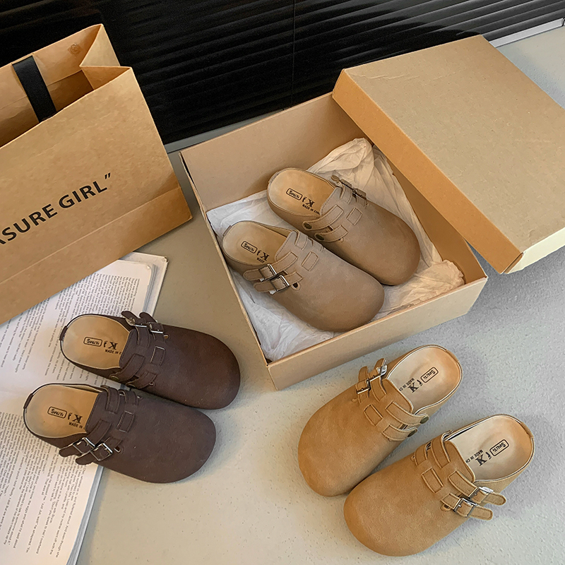 复古勃肯鞋包头半拖女外穿2025春季新款韩版百搭懒人厚底博肯拖鞋