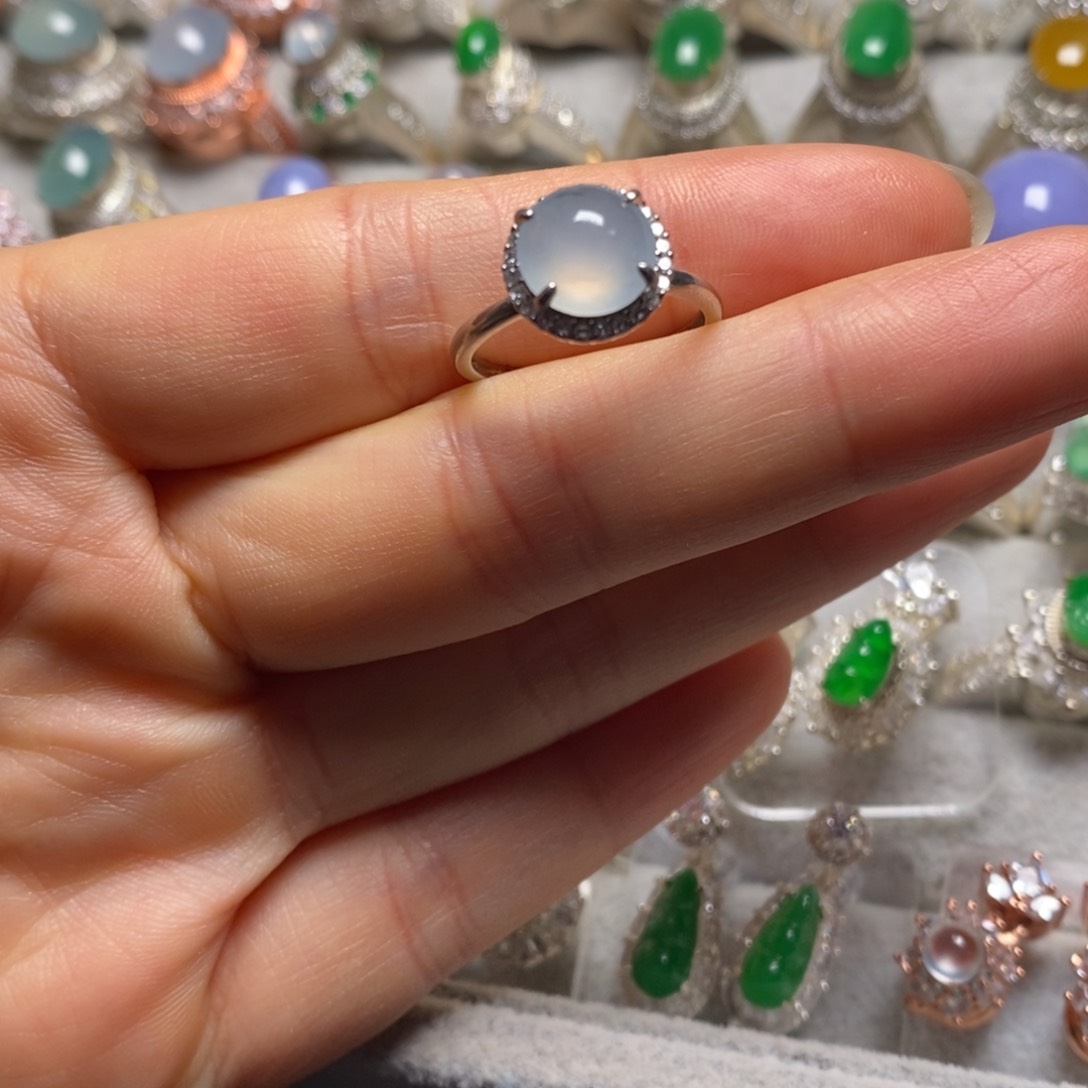 翡翠戒指银S925镶嵌戒指