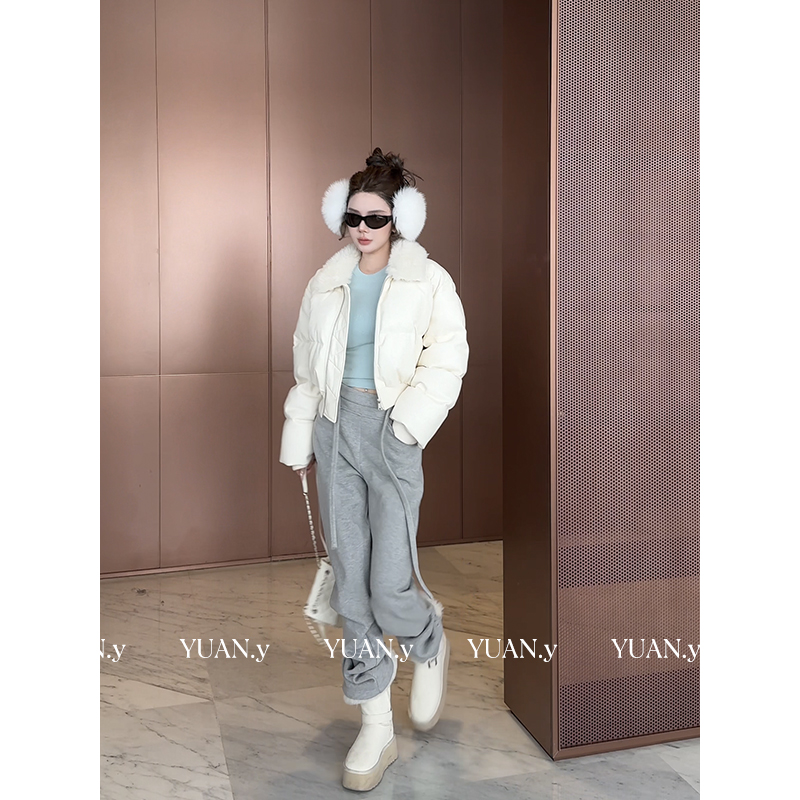 媛媛【暖冬慵懒裤】灰色休闲裤女秋冬垂感直筒窄版阔腿裤高腰#K1254