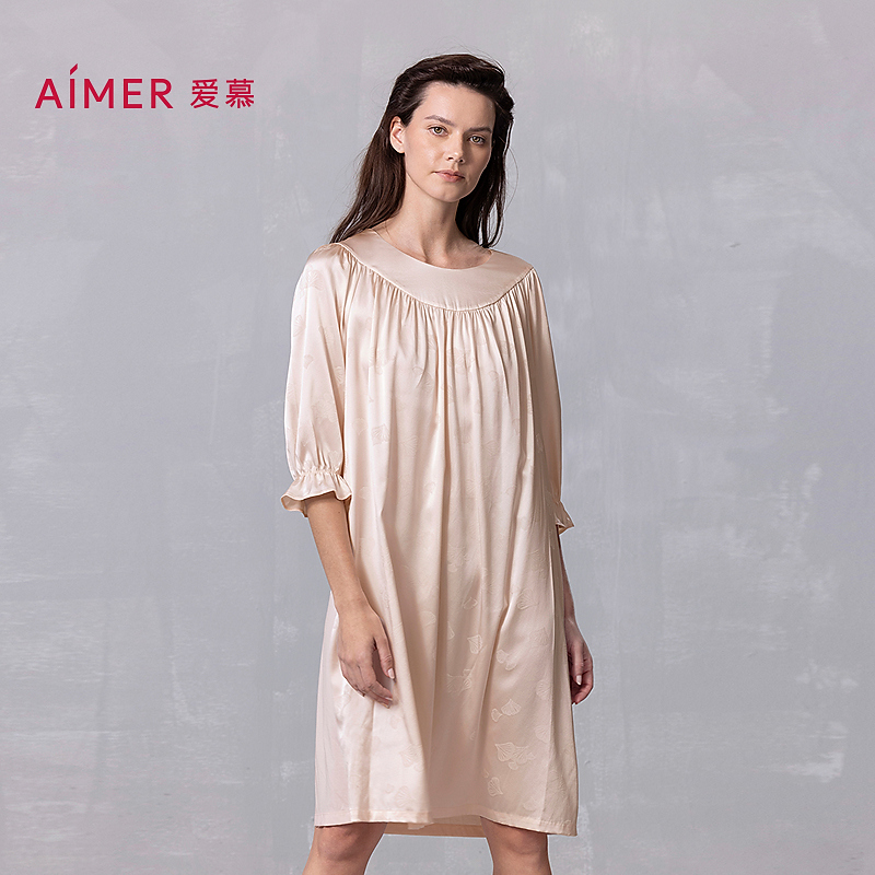 AIMER/爱慕25SS丝润五分袖中长睡裙AM44A842
