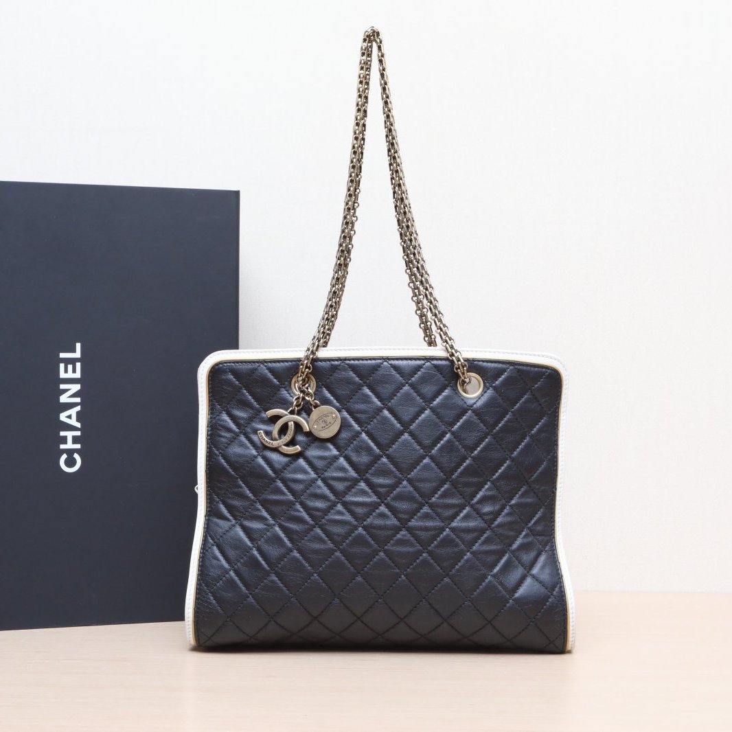 95新 Chanel/香奈儿  拼色 菱格纹链条Tote单肩包P205335835