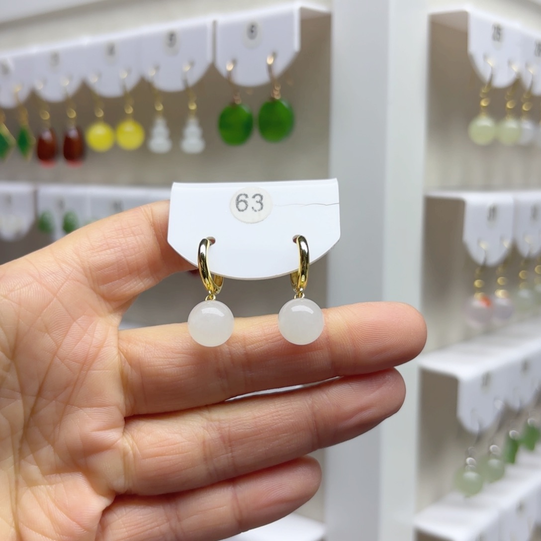 银S925镶嵌和田玉耳饰