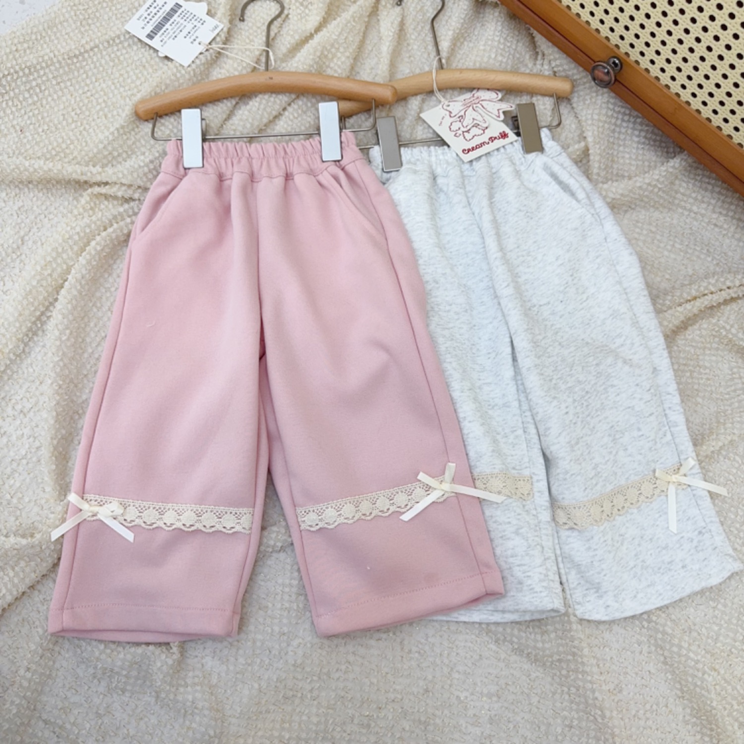 女童春款韩版百搭花边宽松直筒裤