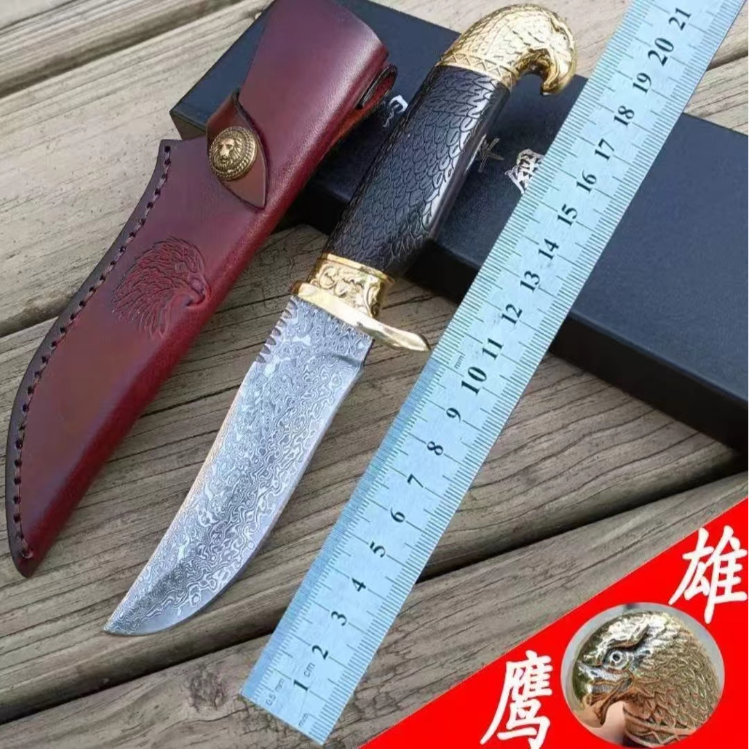 【雄鹰】户外野营折叠刀大马士革钢机械小刀多功能刀高硬度锋利刀具