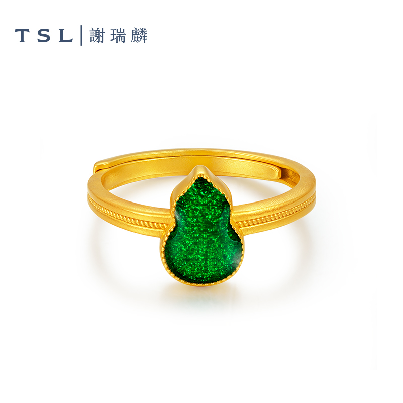 TSL/谢瑞麟计价足金999古法珐琅葫芦黄金戒指女款可调节戒指活口