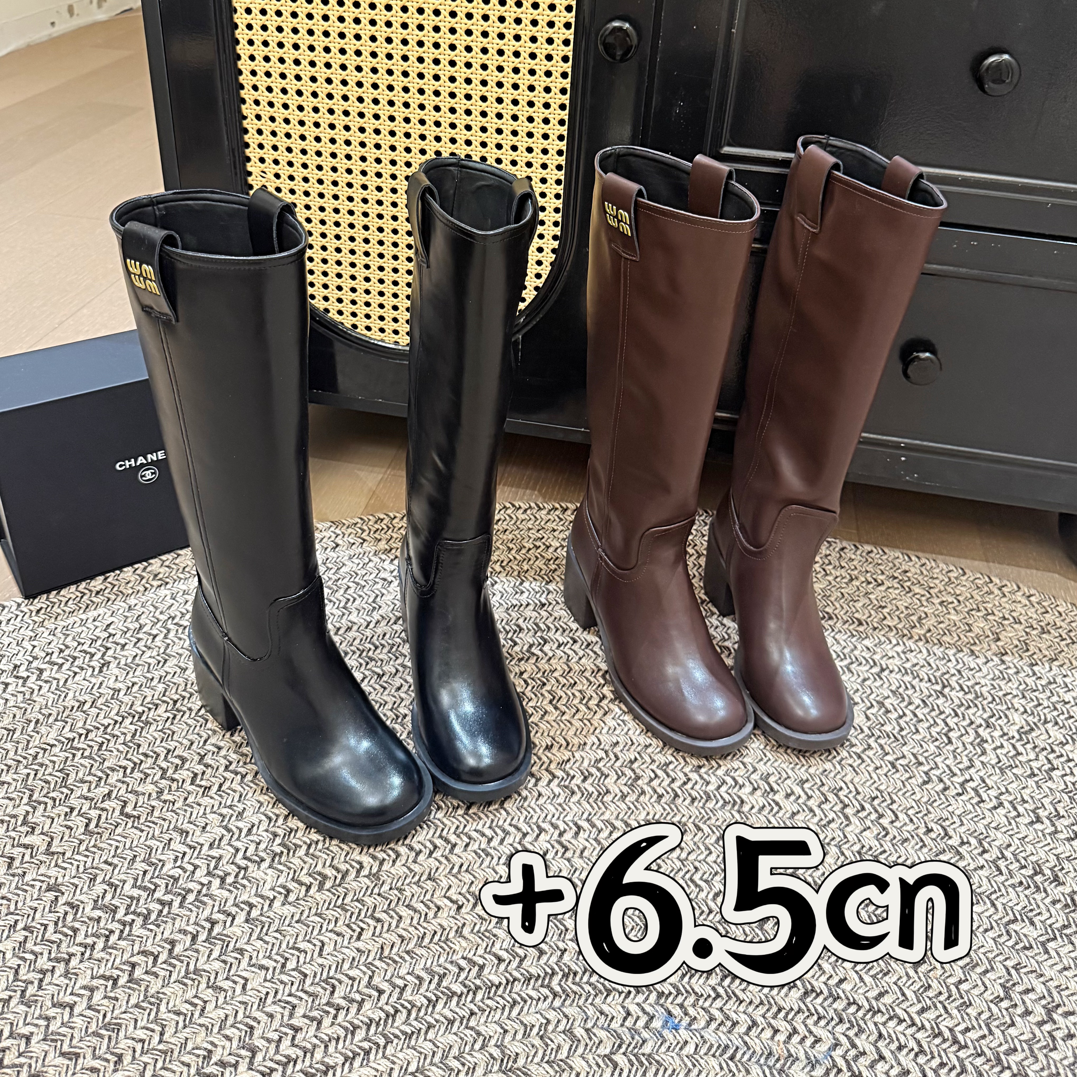 <茉莉家>2025新款增高6.5cm小个子不过膝miu系厚底长筒靴