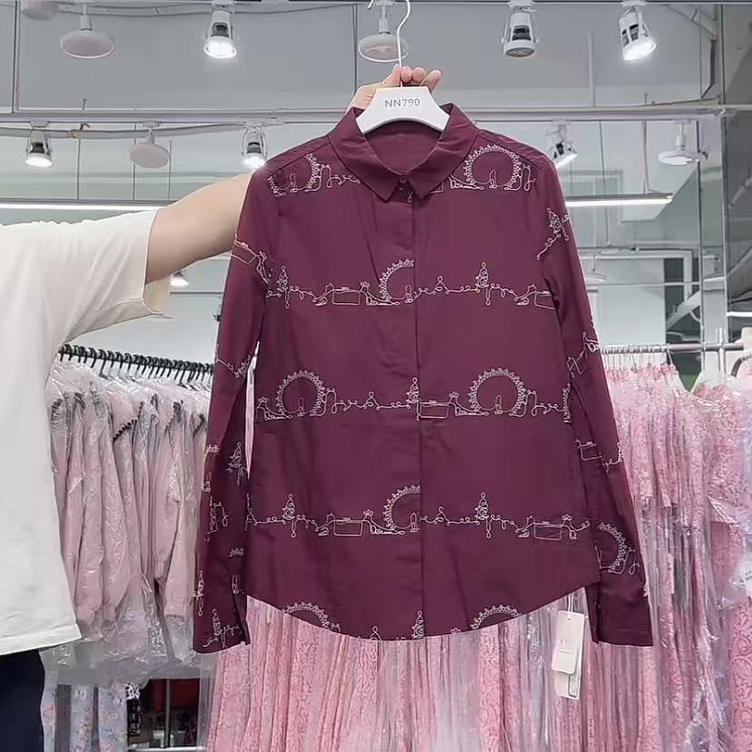 NN790-时尚女装设计感衬衣小众气质显瘦法式百搭红色中式