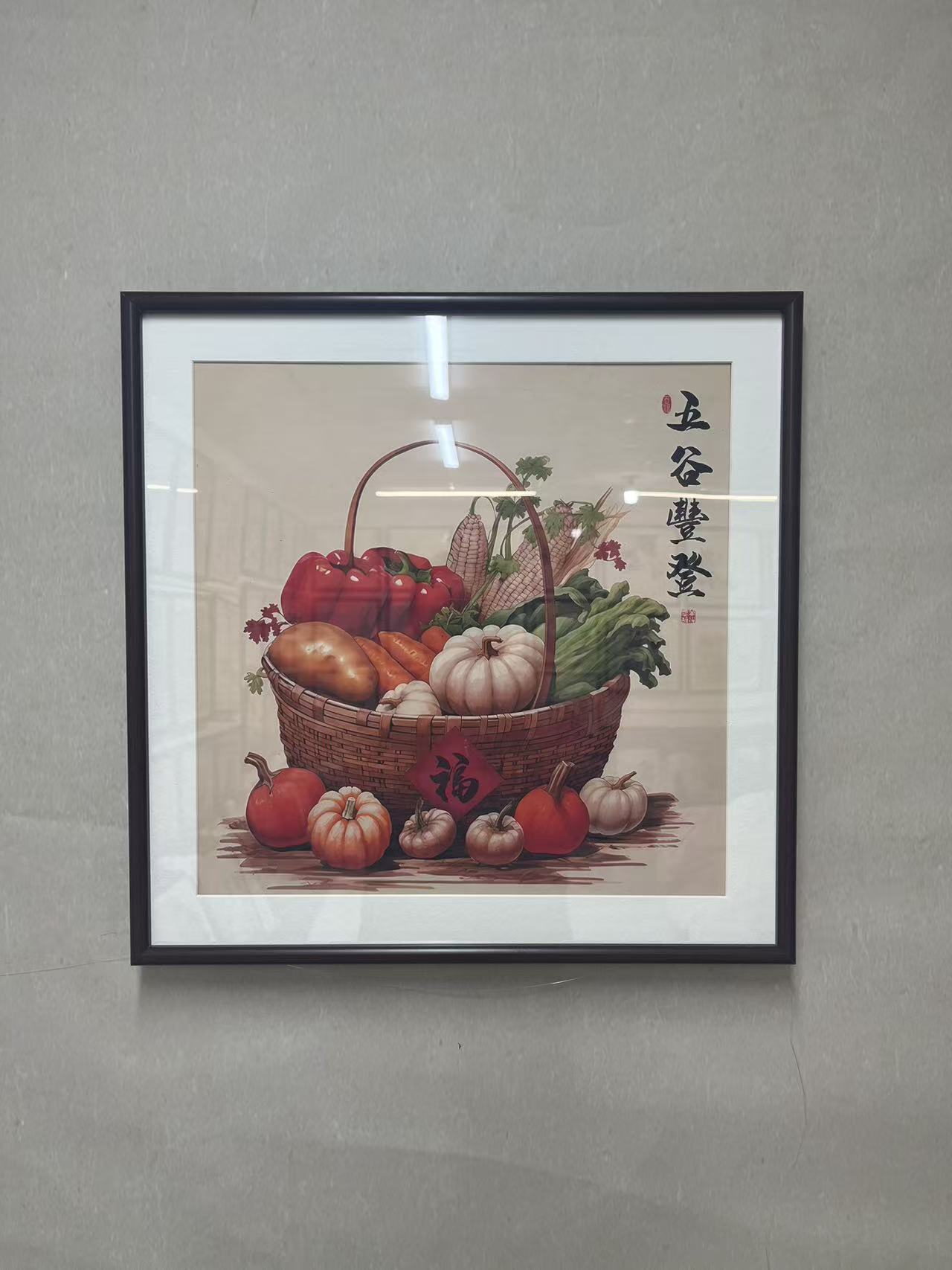 52cm*52cm五谷丰登新中式装饰画木框适用于玄关书房茶室客厅