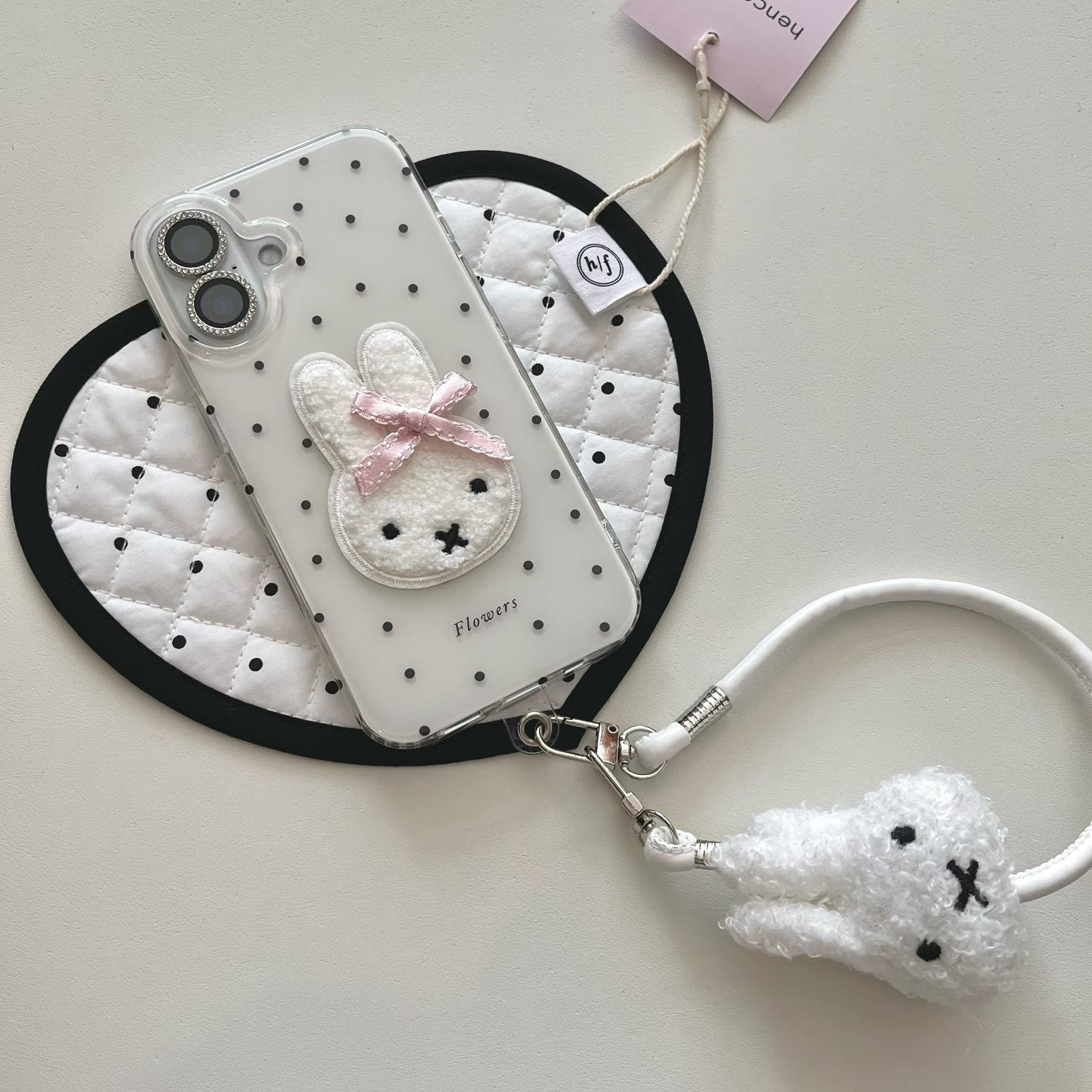 波点刺绣米菲imd双层手机壳适用苹果iPhone16/15/14可爱