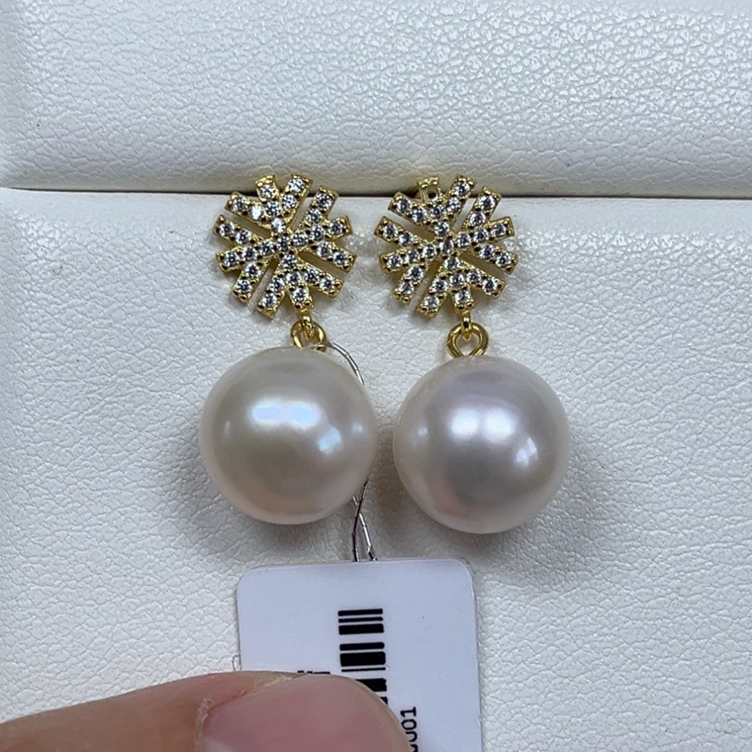 银S925镶嵌耳饰淡水珍珠11-12mm