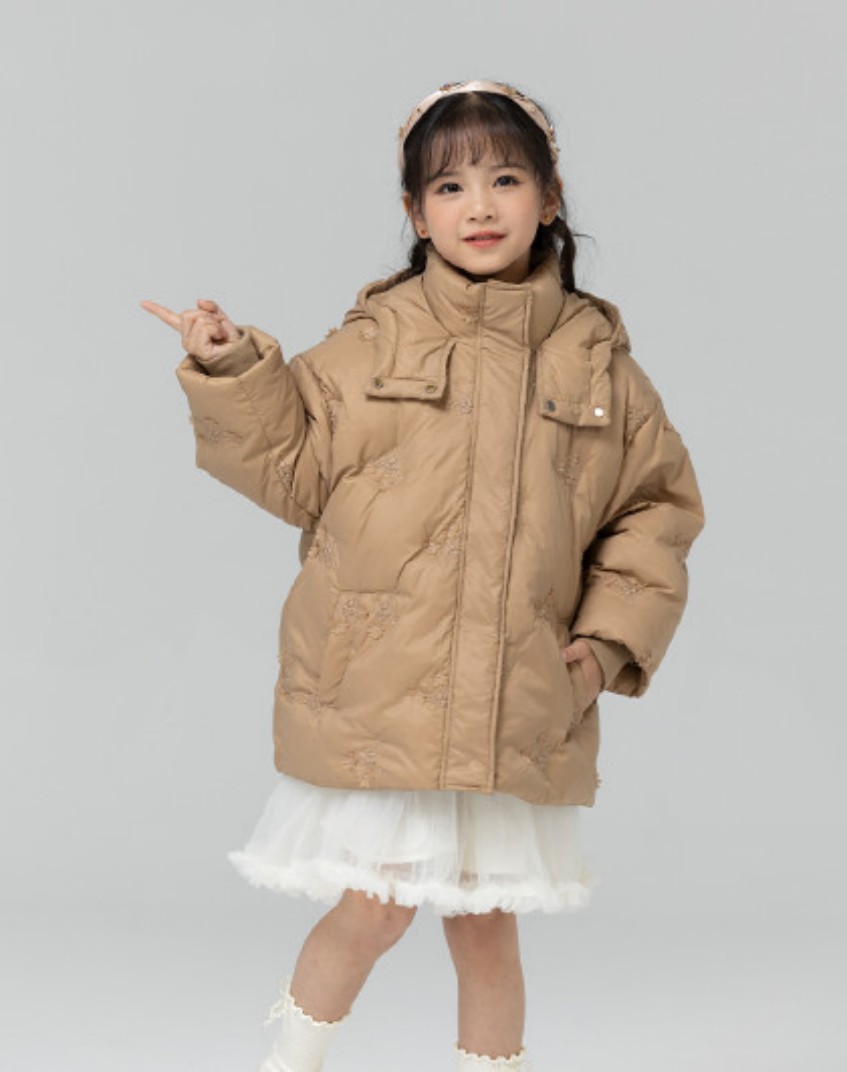 女童羽绒服冬季新款碎花面包服中大童保暖防风连帽外套  2262