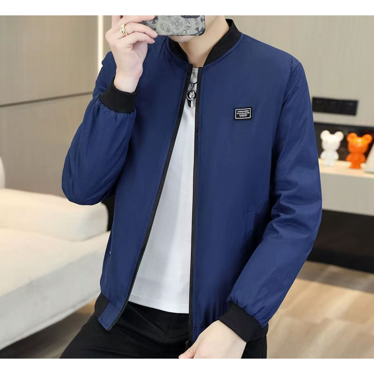 春秋季新款帅气男款夹克潮流修身棒球领夹克百搭休闲韩版薄款夹克