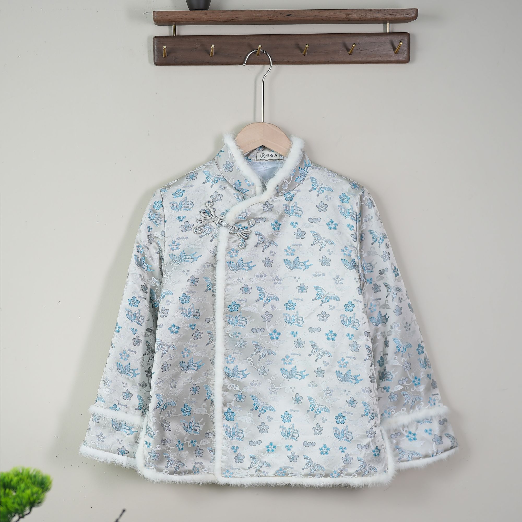 【冰舞蝶双毛边】宋锦冬季日常时尚高级感中式夹棉水貂毛边外套