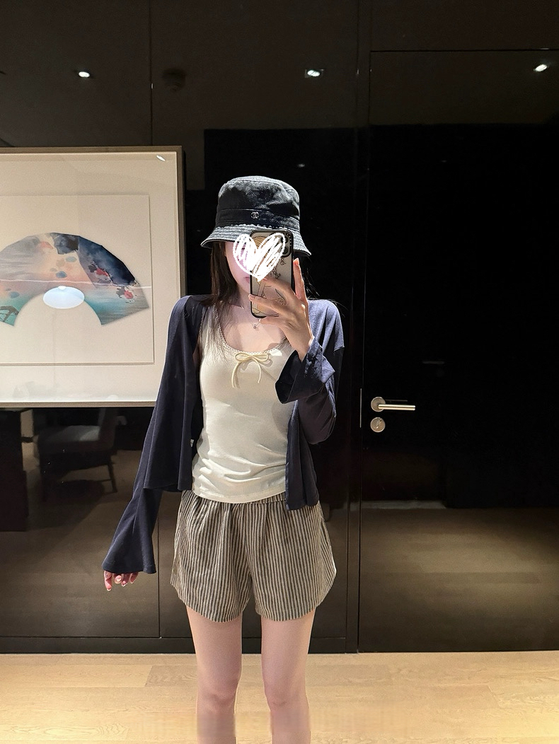 喇叭袖长袖短款针织衫女夏季+背心套装