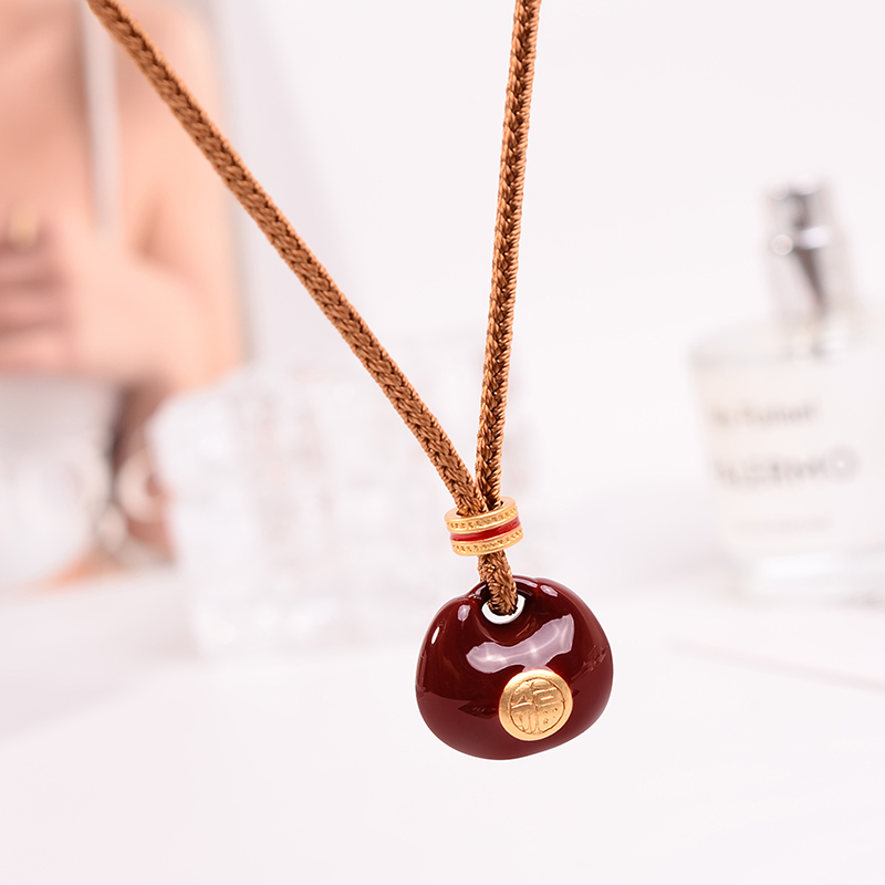 铜合金项链 新中式小胖福元宝项链女长款新年毛衣链配饰不褪色