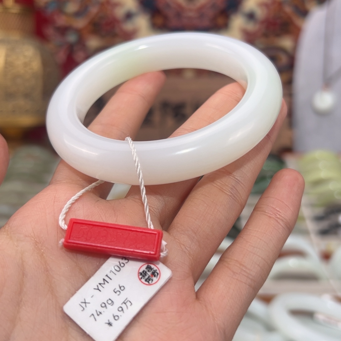 和田玉未镶嵌手镯优雅羊脂白玉手镯 双面翠