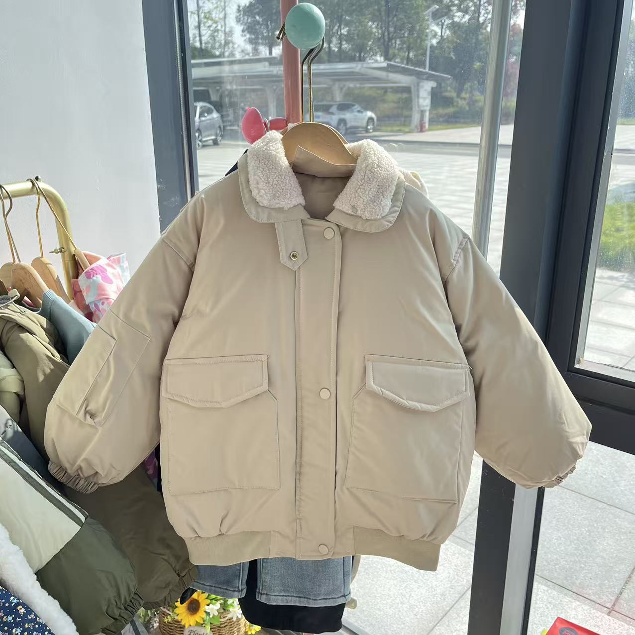 丽子家品牌儿童卡其色冬季洋气韩版嘎嘎绒宝宝外套