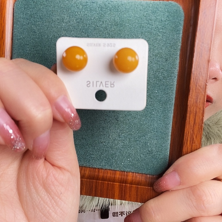 蜜蜡银S925镶嵌耳饰耳钉