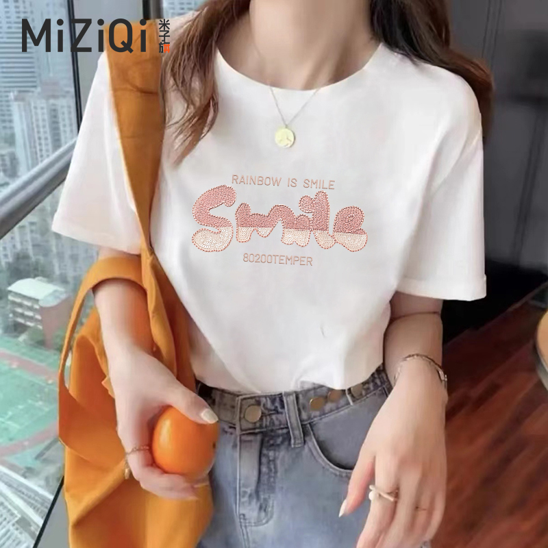 2025新款白色纯棉夏季短袖T恤爆款时尚短袖洋气上衣雅丹风长袖T恤