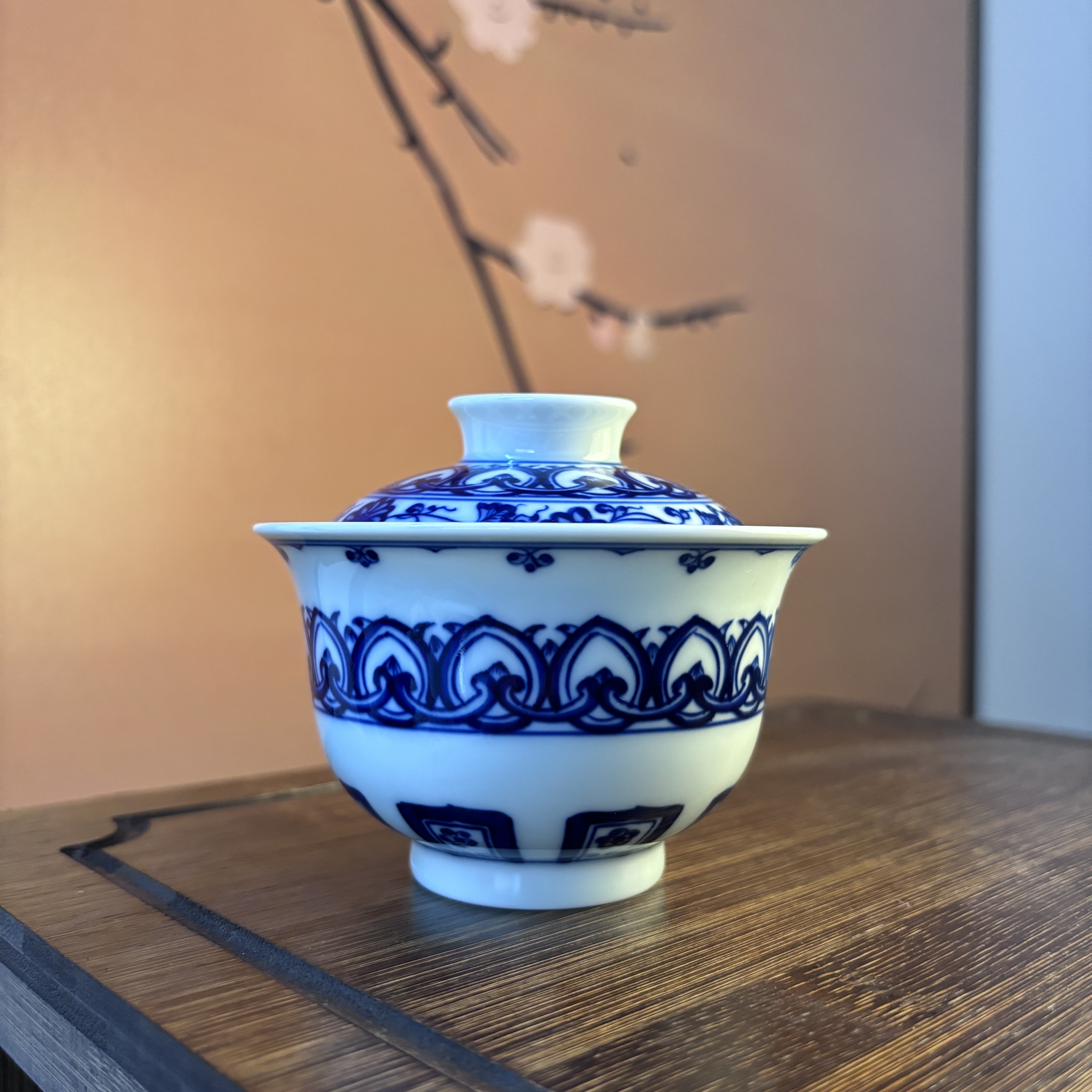 福利款 景德镇纯手绘青花宝相盖碗 130cc