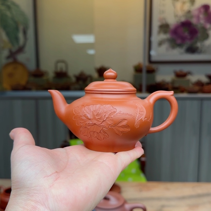 紫砂茶壶朱泥180 c C夫妻双国工作品