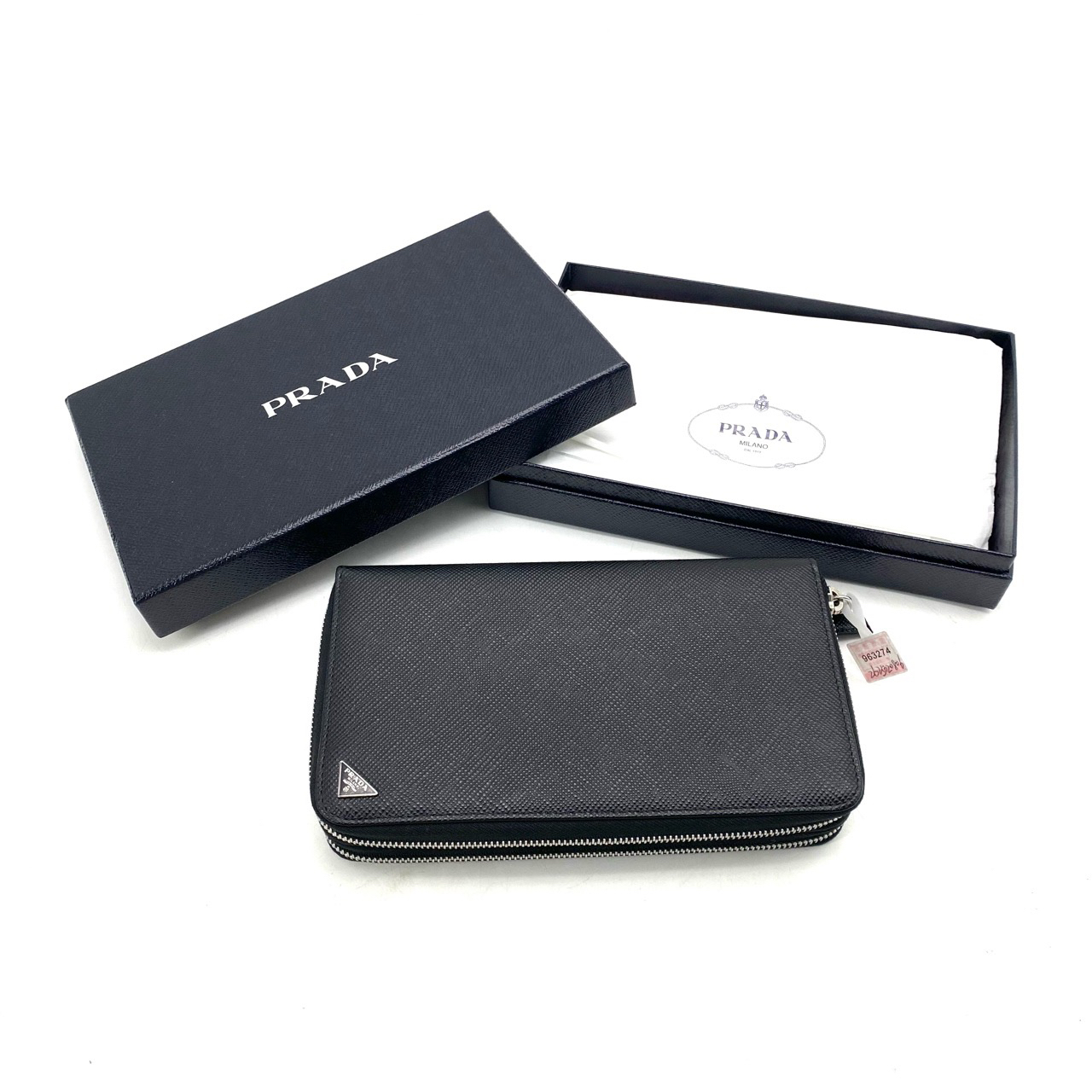 全新未使用 Prada/普拉达 黑色全皮双拉链手拿包 尺寸21/12