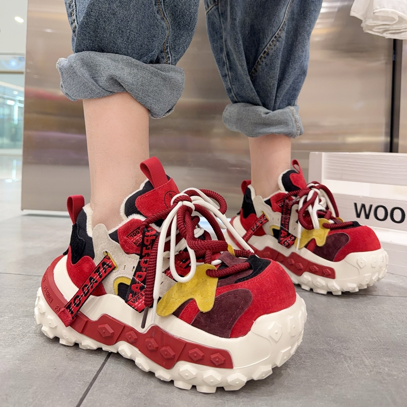 【栗】【加绒/单里】2025冬季加绒厚底复古老爹鞋女运动时尚休闲女鞋