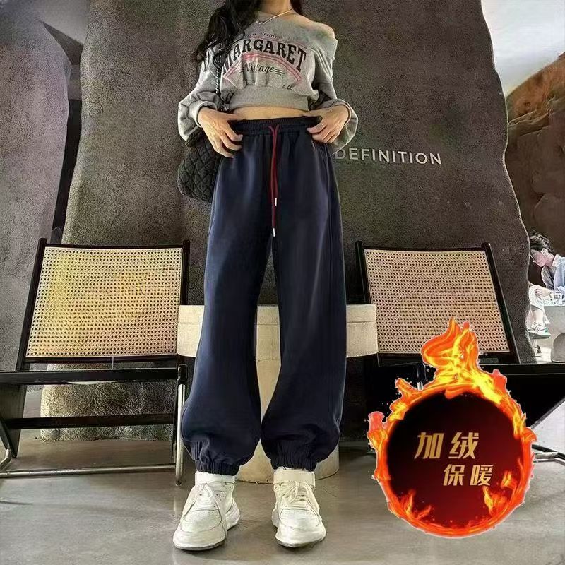 5003加绒运动裤女秋冬束脚裤抽绳小个子卫裤2025新款百搭宽松裤子