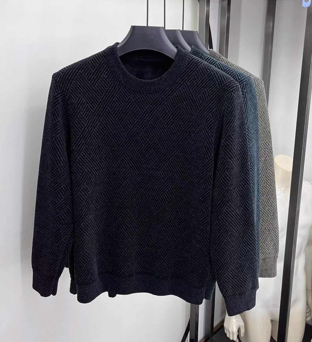 冬季男士雪尼尔保暖针织线衣一体绒毛衣男加绒圆领打底衫X011